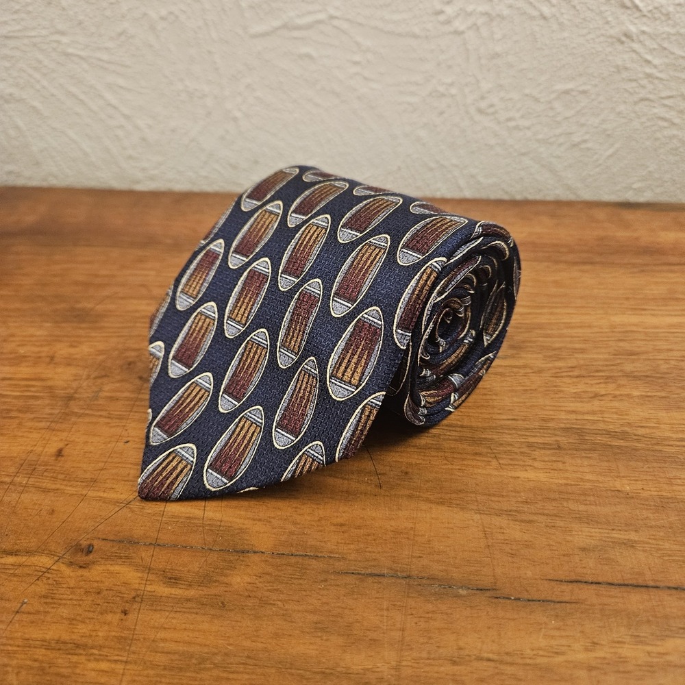 Brooks Brothers Makers Men's Silk Necktie Blue‎ Red Orange Made In USA Geometric